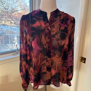 Beautiful EverEve blouse in olive green, fuschia, orange, burgundy, black.
